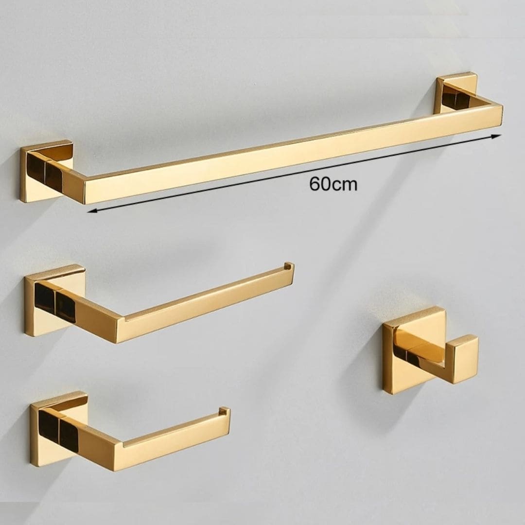 Complete 4-Piece Bathroom Accessories Set Inox 40/60cm Brushed Gold Towel Rail