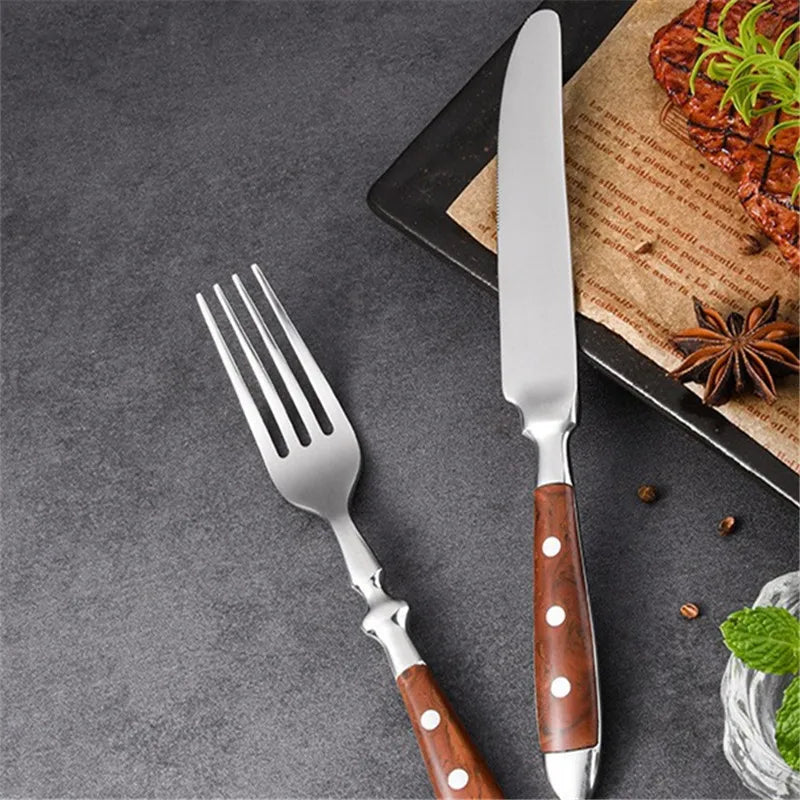 Classic Stainless Steel Cutlery Set with Wooden Handle