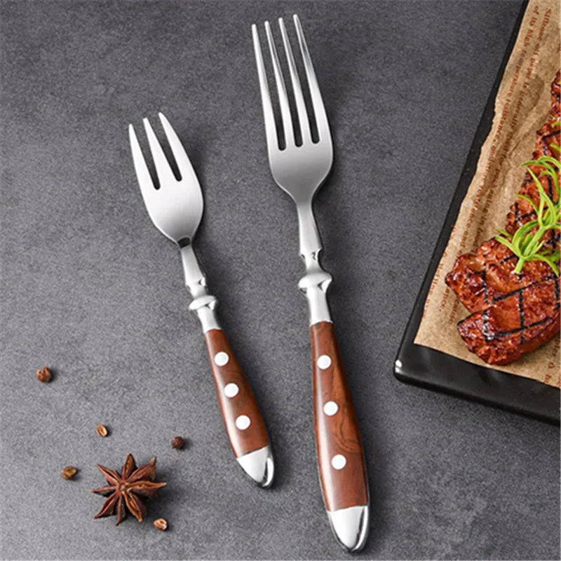 Classic Stainless Steel Cutlery Set with Wooden Handle