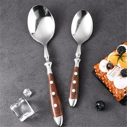 Classic Stainless Steel Cutlery Set with Wooden Handle