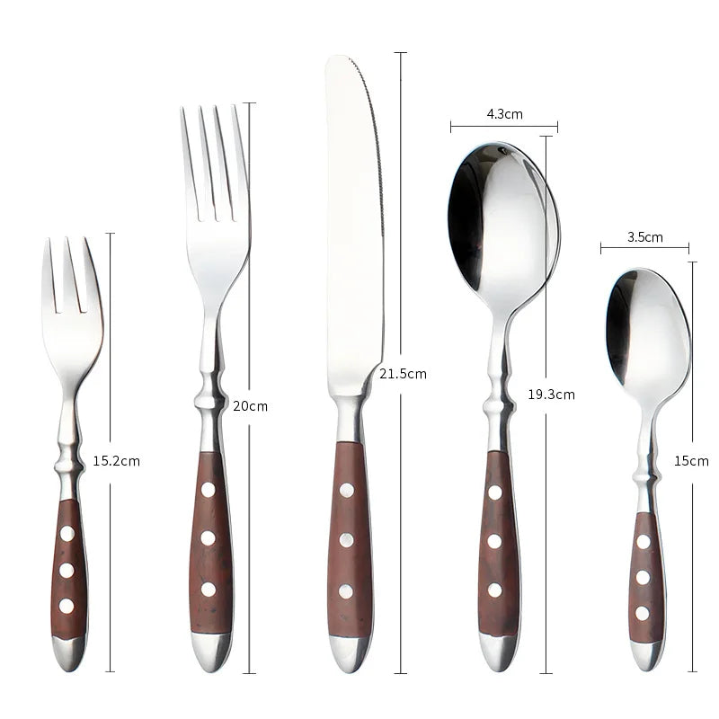Classic Stainless Steel Cutlery Set with Wooden Handle