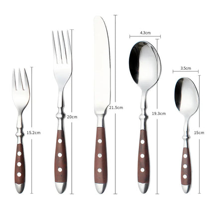 Classic Stainless Steel Cutlery Set with Wooden Handle