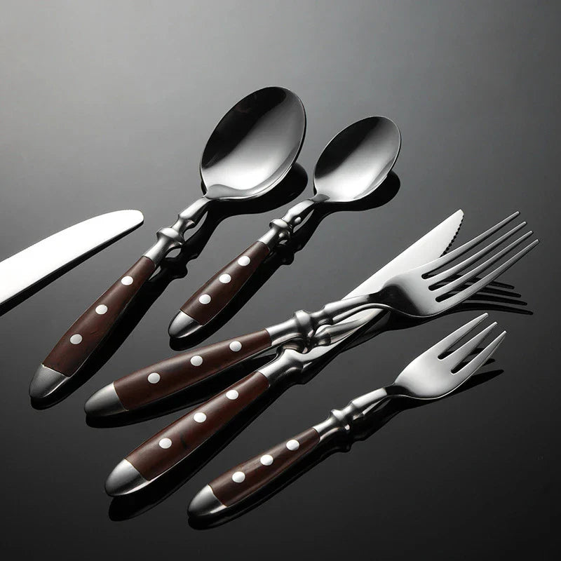 Classic Stainless Steel Cutlery Set with Wooden Handle