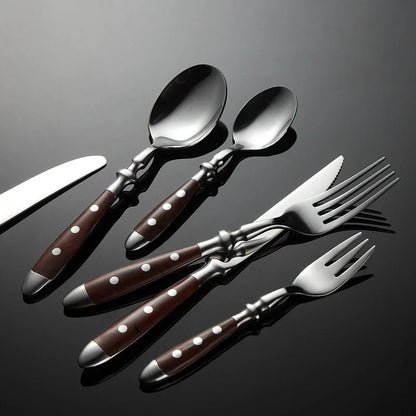 Classic Stainless Steel Cutlery Set with Wooden Handle