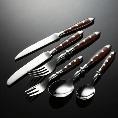 Classic Stainless Steel Cutlery Set with Wooden Handle