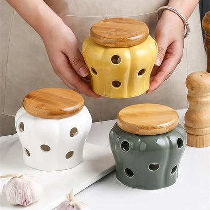 Breathable Ceramic Garlic Pot