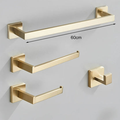 Complete 4-Piece Bathroom Accessories Set Inox 40/60cm Brushed Gold Towel Rail