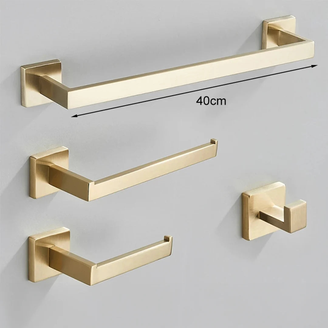 Complete 4-Piece Bathroom Accessories Set Inox 40/60cm Brushed Gold Towel Rail