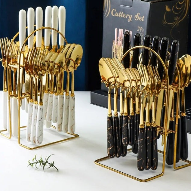 Gold Cutlery Set 24 Pieces