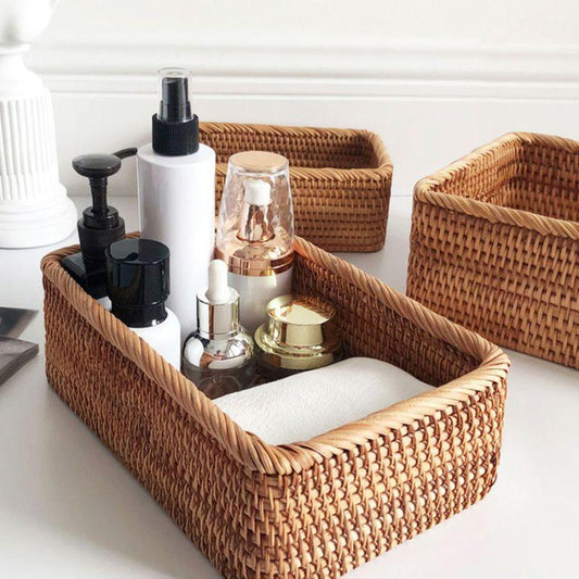 Wicker Organiser Basket for Multi-Purpose Bathroom Use
