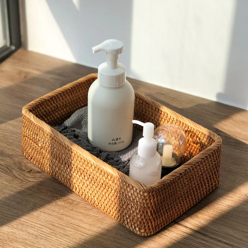 Wicker Organiser Basket for Multi-Purpose Bathroom Use