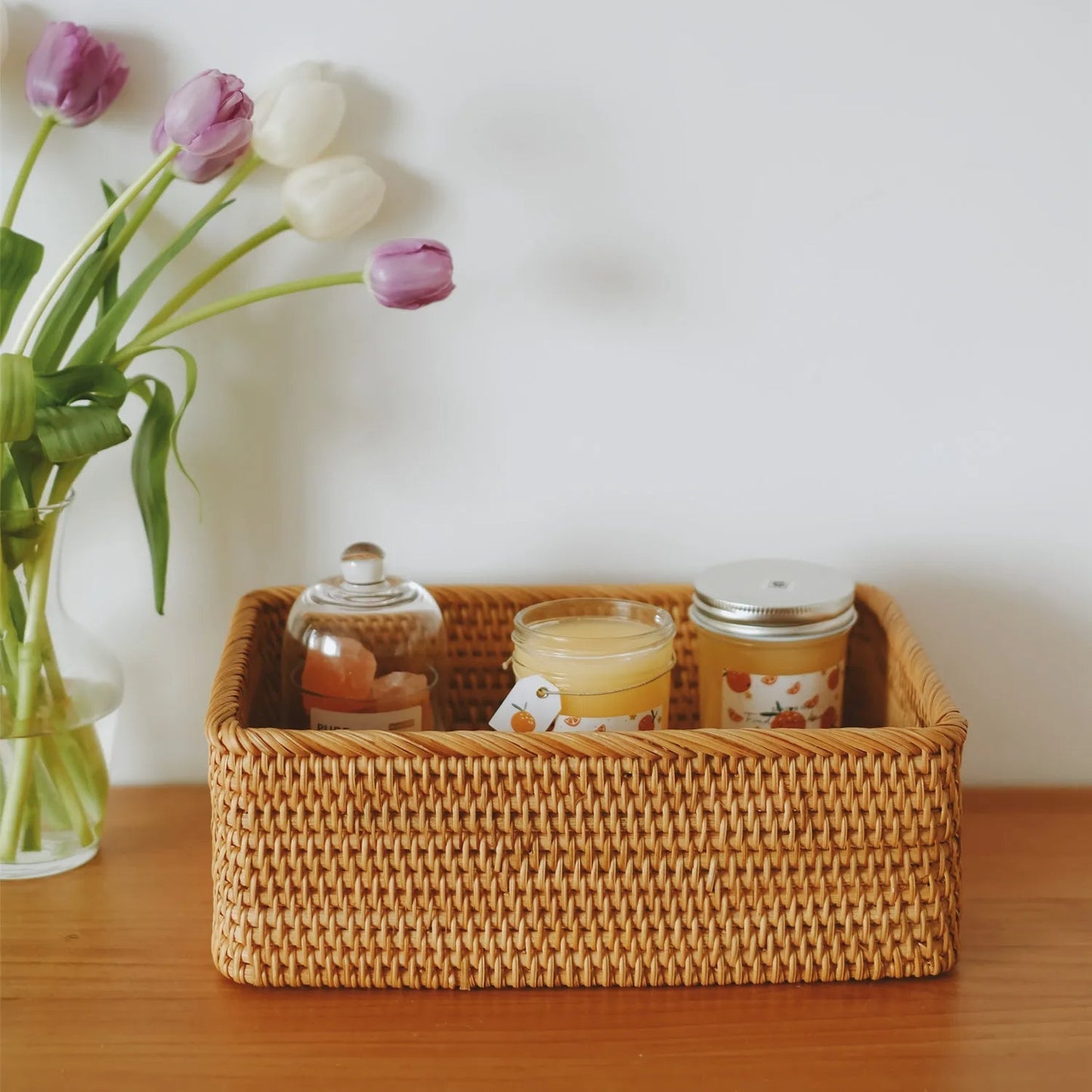 Wicker Organiser Basket for Multi-Purpose Bathroom Use