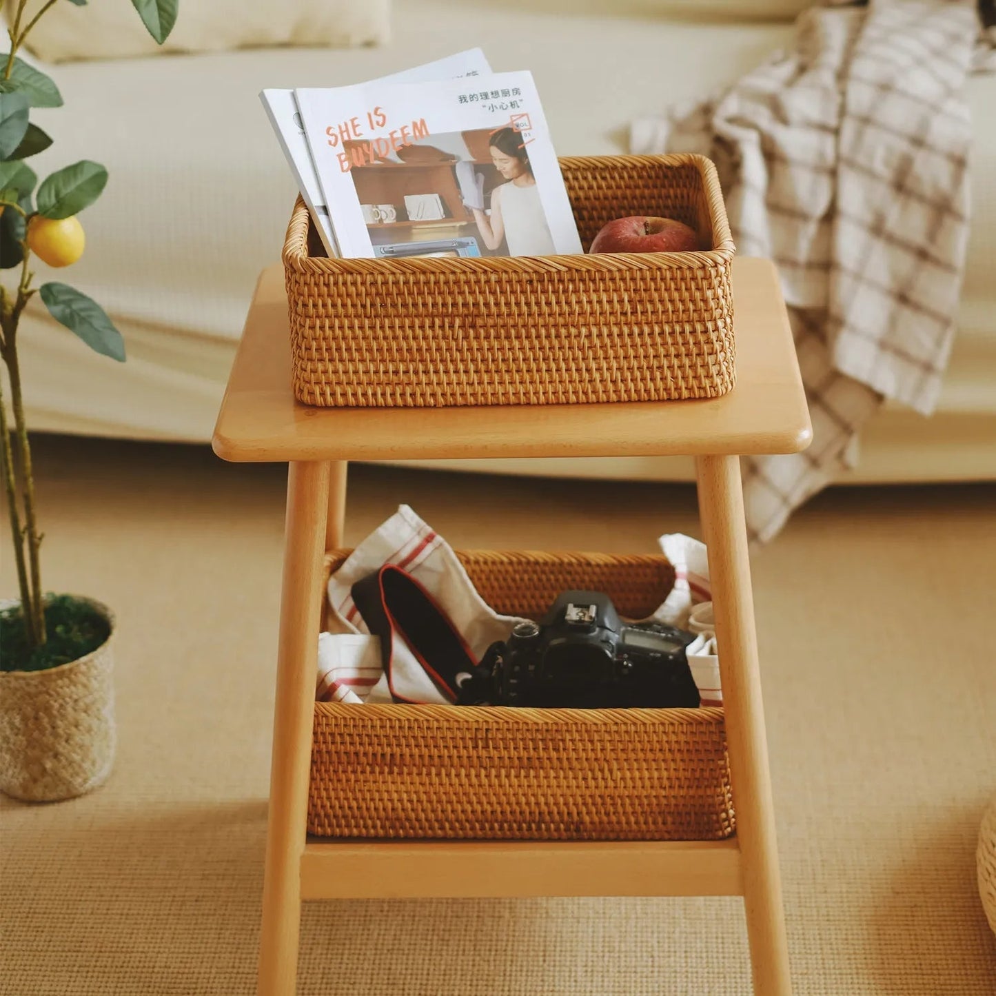 Wicker Organiser Basket for Multi-Purpose Bathroom Use