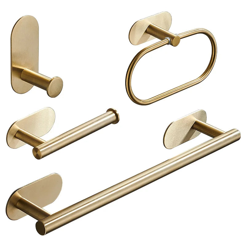 Roma Bathroom Accessories Set 4 Pieces High Adhesive Brushed Gold Stainless Steel