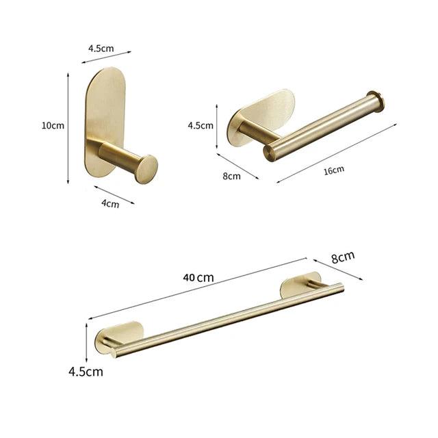 Roma Bathroom Accessories Set 4 Pieces High Adhesive Brushed Gold Stainless Steel