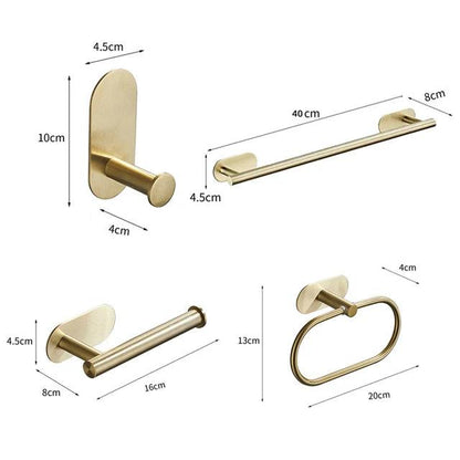 Roma Bathroom Accessories Set 4 Pieces High Adhesive Brushed Gold Stainless Steel