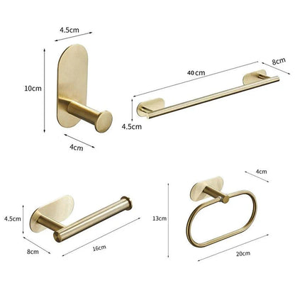 Roma Bathroom Accessories Set 4 Pieces High Adhesive Brushed Gold Stainless Steel