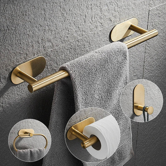 Roma Bathroom Accessories Set 4 Pieces High Adhesive Brushed Gold Stainless Steel