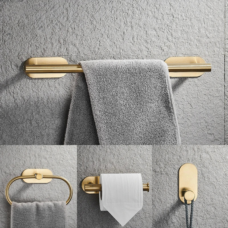 Roma Bathroom Accessories Set 4 Pieces High Adhesive Brushed Gold Stainless Steel