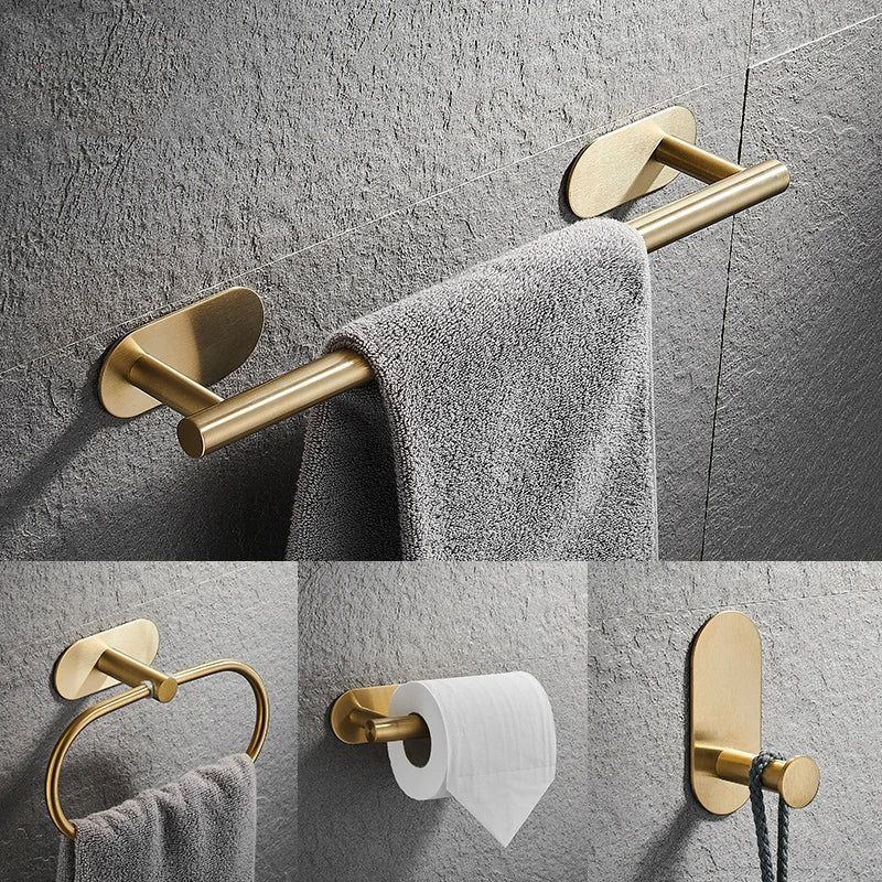Roma Bathroom Accessories Set 4 Pieces High Adhesive Brushed Gold Stainless Steel