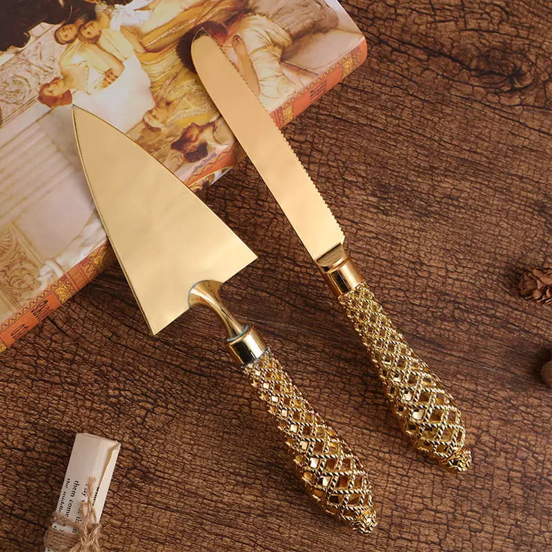 Cake Spatula and Golden Knife Set