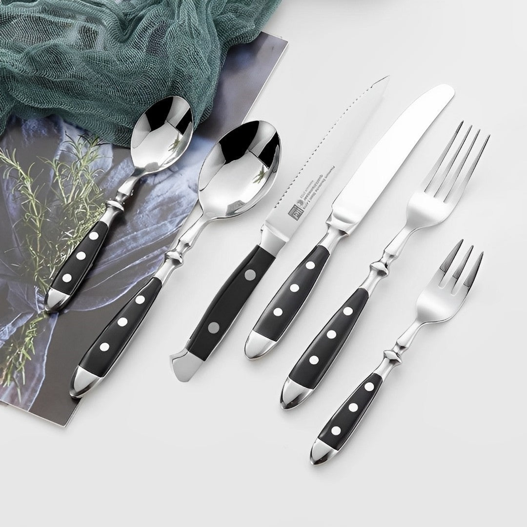 Classic Stainless Steel Cutlery Set with Elegant Resins