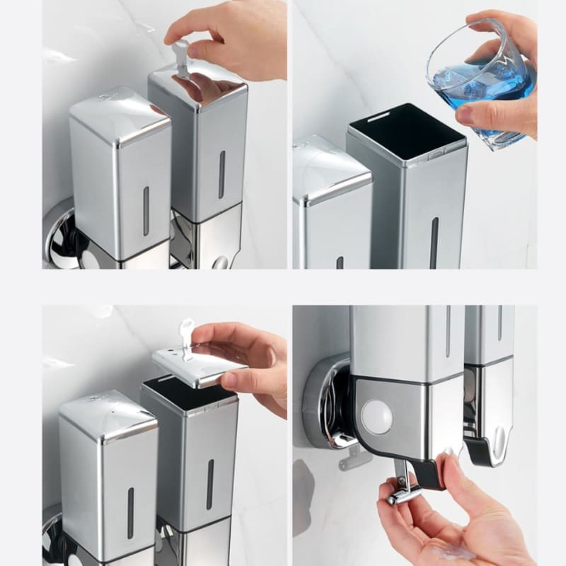Wall-Mounted Liquid Soap Dispenser for Shampoo and Conditioner Square