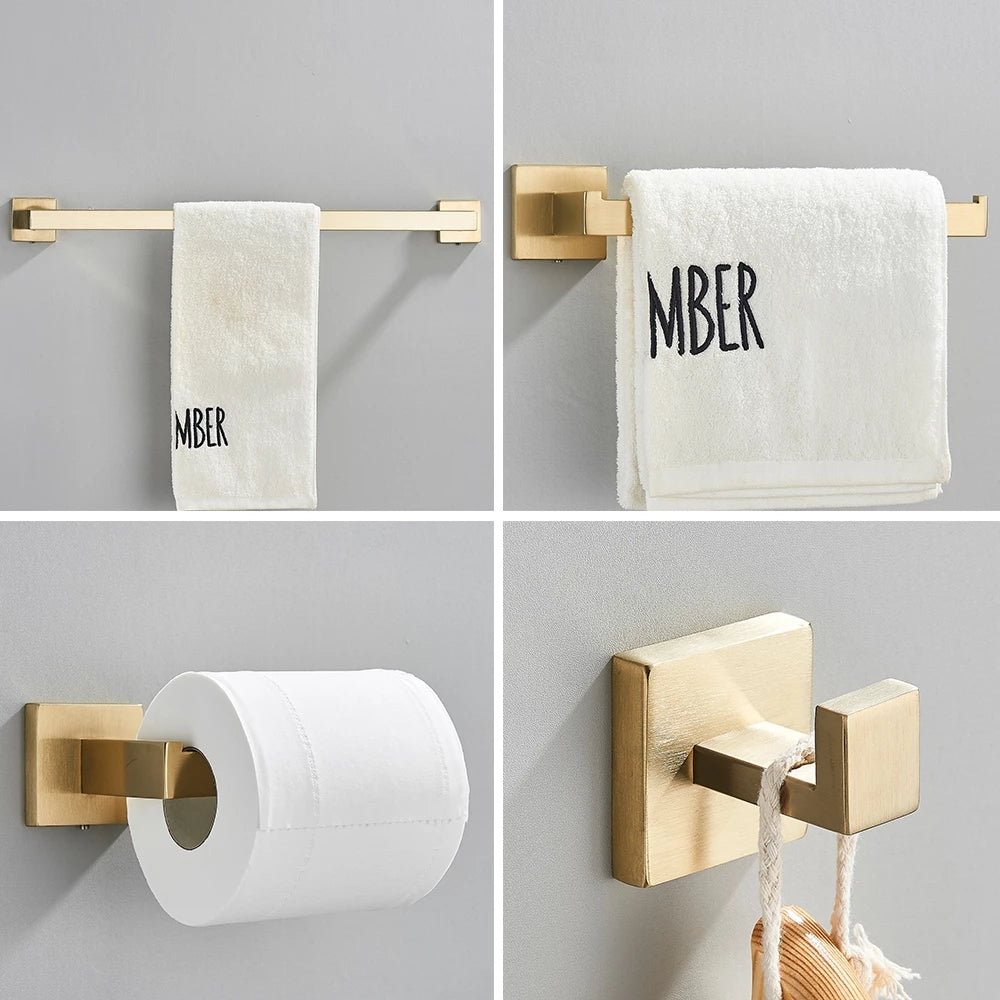 Complete 4-Piece Bathroom Accessories Set Inox 40/60cm Brushed Gold Towel Rail