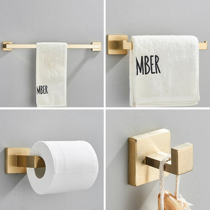 Complete 4-Piece Bathroom Accessories Set Inox 40/60cm Brushed Gold Towel Rail