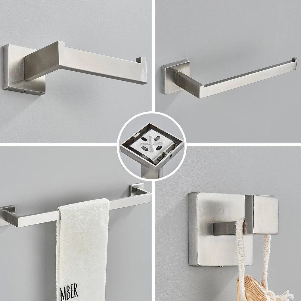 Complete 4-Piece Bathroom Accessories Set Inox 40/60cm Brushed Gold Towel Rail